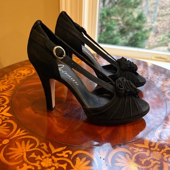 NWOT Delman Black Suede Leather Slingback 4.5”Heels w/Ruffle Size 7.5 MSRP $345 - Picture 8 of 15